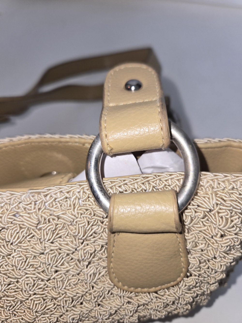 Braided Straw Shoulder Bag with Tan Leather Straps - Picture 2 of 10